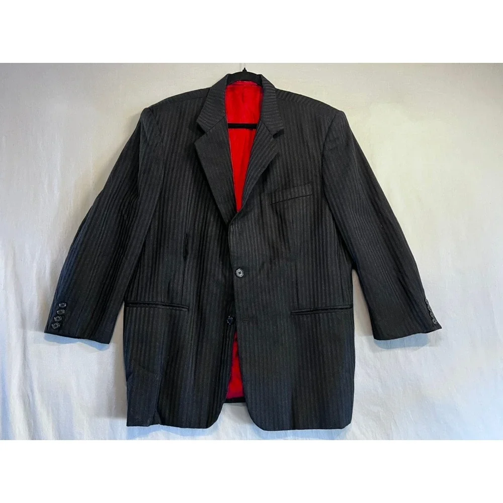 Vintage Gianni Versace Tessuti Black Striped Blazer Red Lining Made in Italy